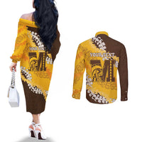 Personalized Mililani Hawaii High School Couples Matching Off The Shoulder Long Sleeve Dress and Long Sleeve Button Shirt Puakenikeni Lei Hawaiian Pattern LT14 - Polynesian Pride