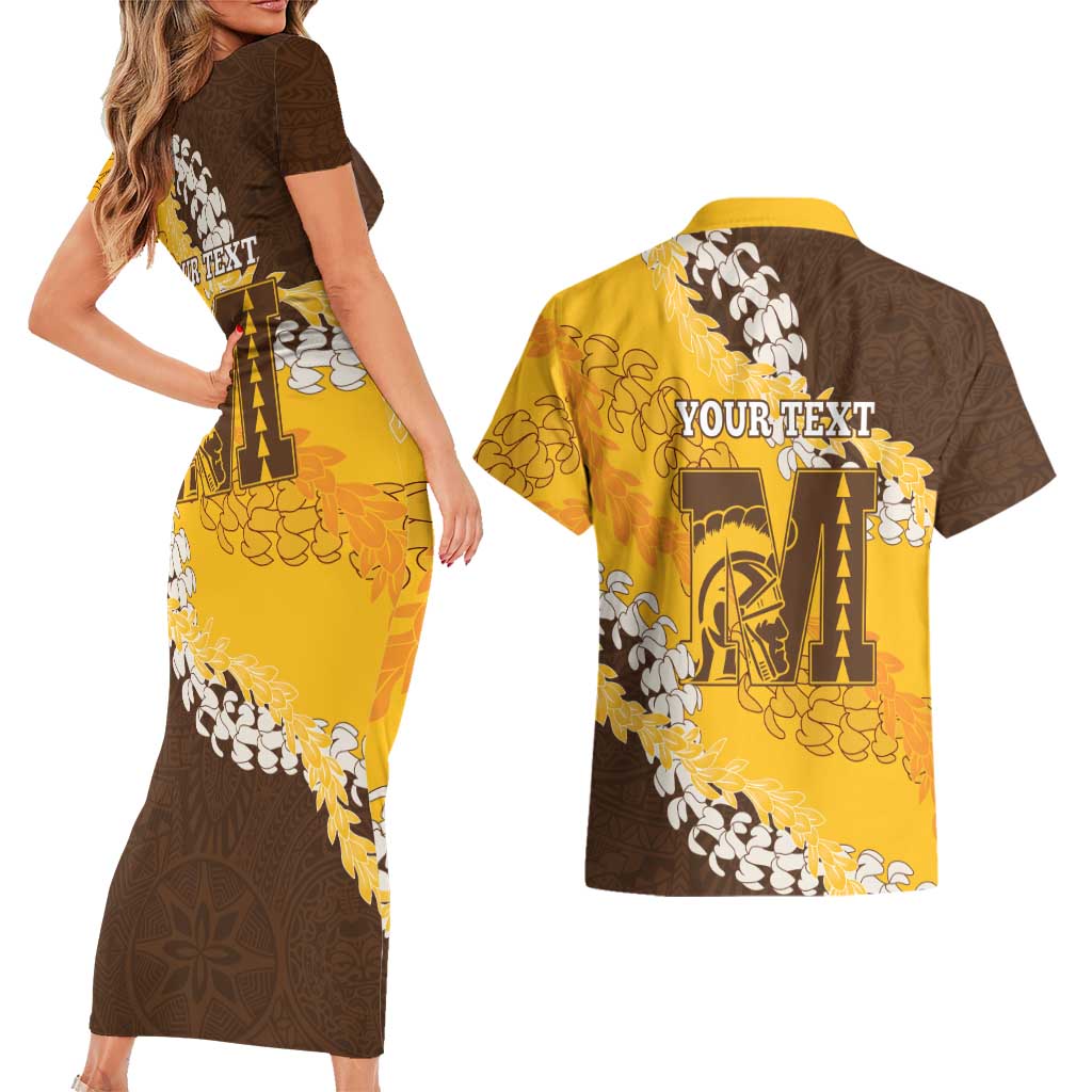 Personalized Mililani Hawaii High School Couples Matching Short Sleeve Bodycon Dress and Hawaiian Shirt Puakenikeni Lei Hawaiian Pattern LT14 - Polynesian Pride
