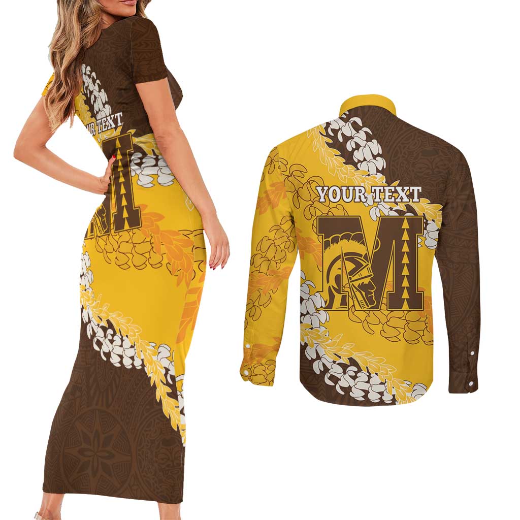 Personalized Mililani Hawaii High School Couples Matching Short Sleeve Bodycon Dress and Long Sleeve Button Shirt Puakenikeni Lei Hawaiian Pattern LT14 - Polynesian Pride