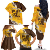 Personalized Mililani Hawaii High School Family Matching Off The Shoulder Long Sleeve Dress and Hawaiian Shirt Puakenikeni Lei Hawaiian Pattern - Polynesian Pride