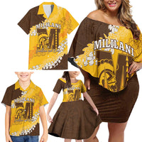 Personalized Mililani Hawaii High School Family Matching Off Shoulder Short Dress and Hawaiian Shirt Puakenikeni Lei Hawaiian Pattern - Polynesian Pride
