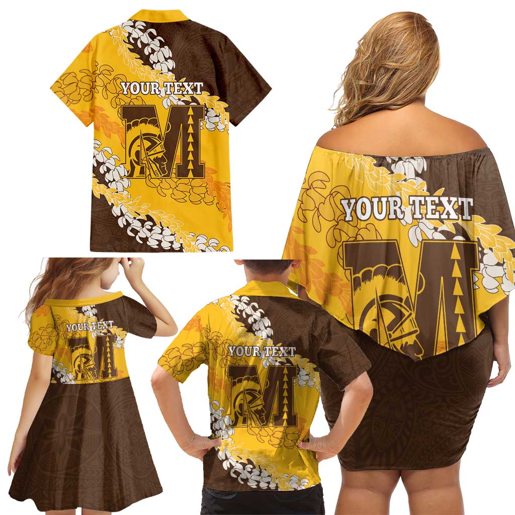 Personalized Mililani Hawaii High School Family Matching Off Shoulder Short Dress and Hawaiian Shirt Puakenikeni Lei Hawaiian Pattern - Polynesian Pride