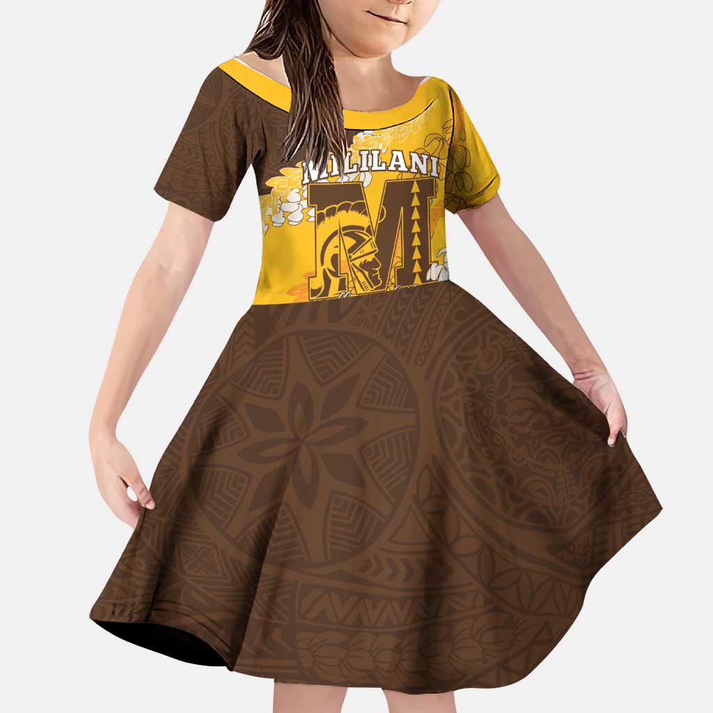 Personalized Mililani Hawaii High School Family Matching Puletasi and Hawaiian Shirt Puakenikeni Lei Hawaiian Pattern LT14 Daughter's Dress Yellow - Polynesian Pride