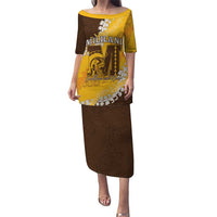 Personalized Mililani Hawaii High School Family Matching Puletasi and Hawaiian Shirt Puakenikeni Lei Hawaiian Pattern LT14 Mom's Dress Yellow - Polynesian Pride
