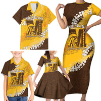 Personalized Mililani Hawaii High School Family Matching Short Sleeve Bodycon Dress and Hawaiian Shirt Puakenikeni Lei Hawaiian Pattern LT14 - Polynesian Pride