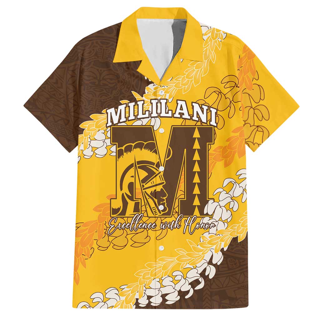 Personalized Mililani Hawaii High School Hawaiian Shirt Puakenikeni Lei Hawaiian Pattern LT14 Yellow - Polynesian Pride