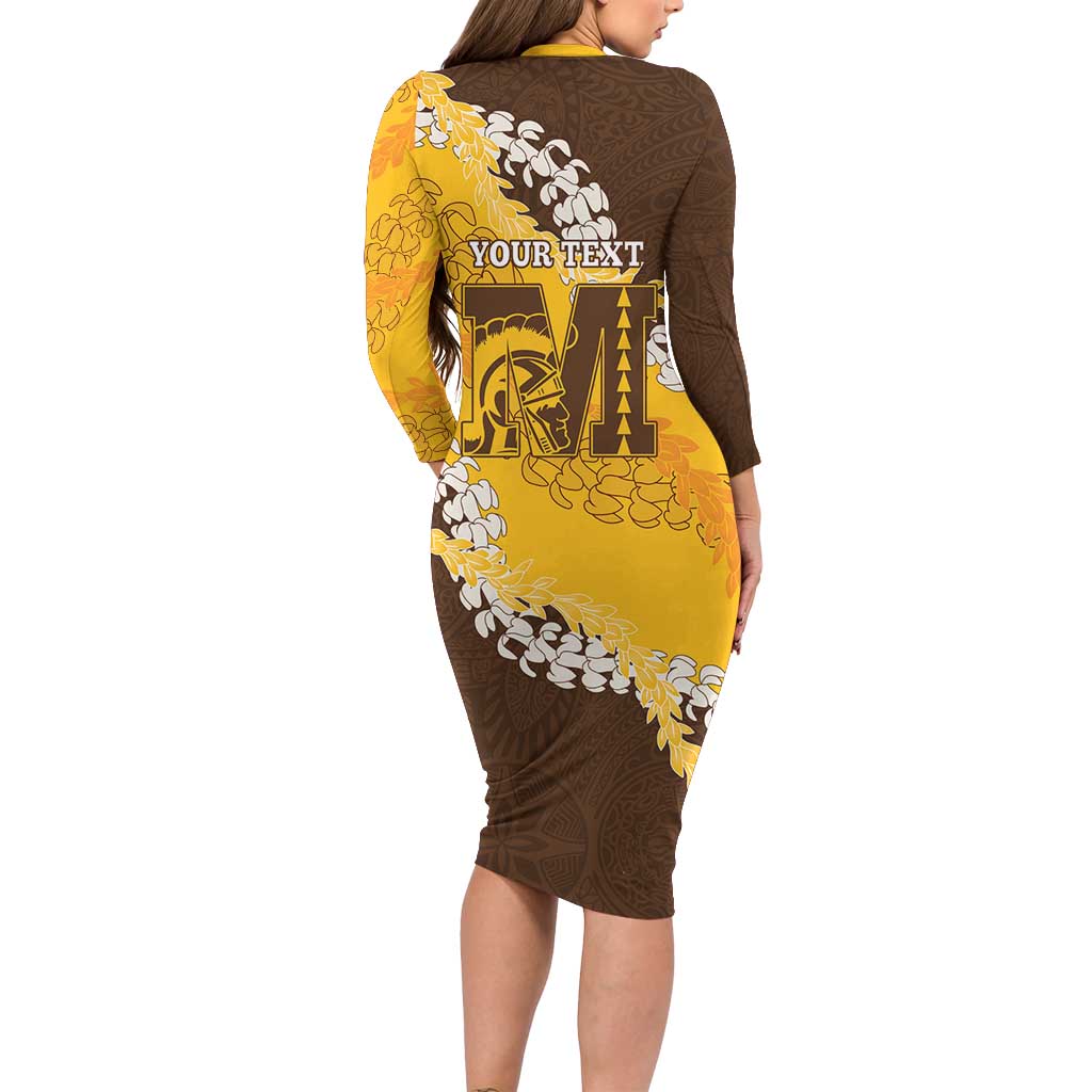 Personalized Mililani Hawaii High School Long Sleeve Bodycon Dress Puakenikeni Lei Hawaiian Pattern - Polynesian Pride