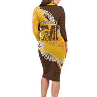 Personalized Mililani Hawaii High School Long Sleeve Bodycon Dress Puakenikeni Lei Hawaiian Pattern - Polynesian Pride
