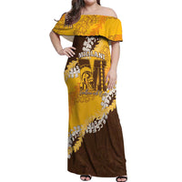 Personalized Mililani Hawaii High School Off Shoulder Maxi Dress Puakenikeni Lei Hawaiian Pattern - Polynesian Pride