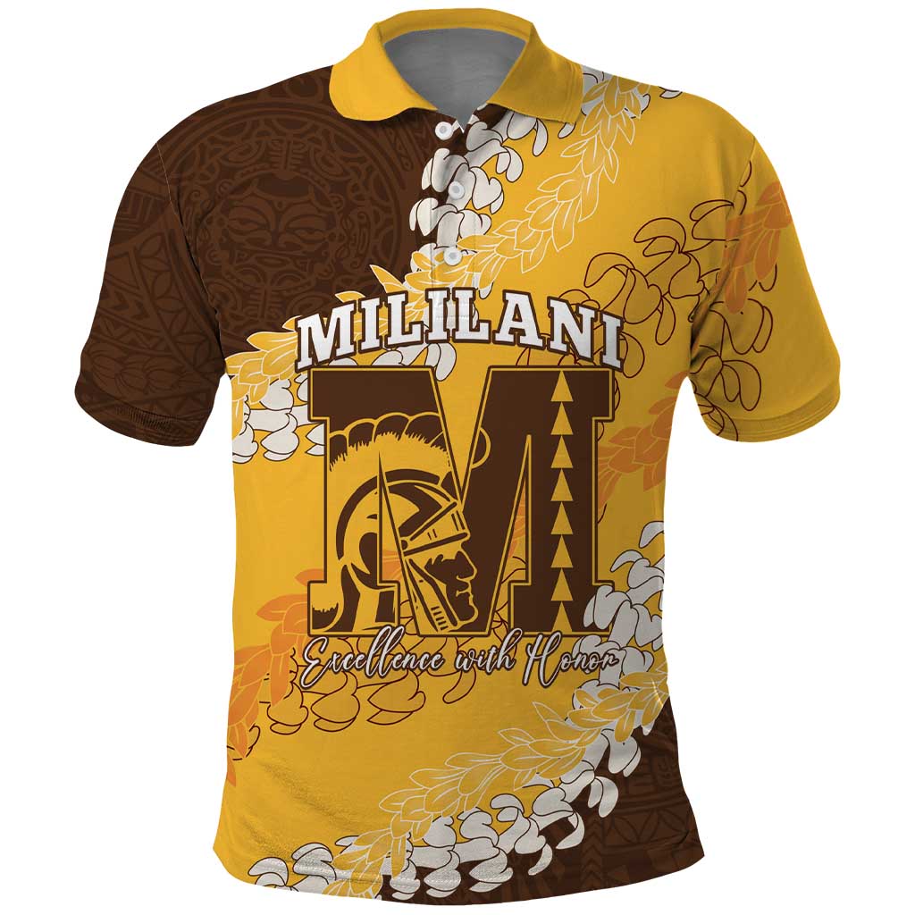 Personalized Mililani Hawaii High School Polo Shirt Puakenikeni Lei Hawaiian Pattern - Polynesian Pride