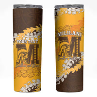 Personalized Mililani Hawaii High School Skinny Tumbler Puakenikeni Lei Hawaiian Pattern LT14 Yellow - Polynesian Pride