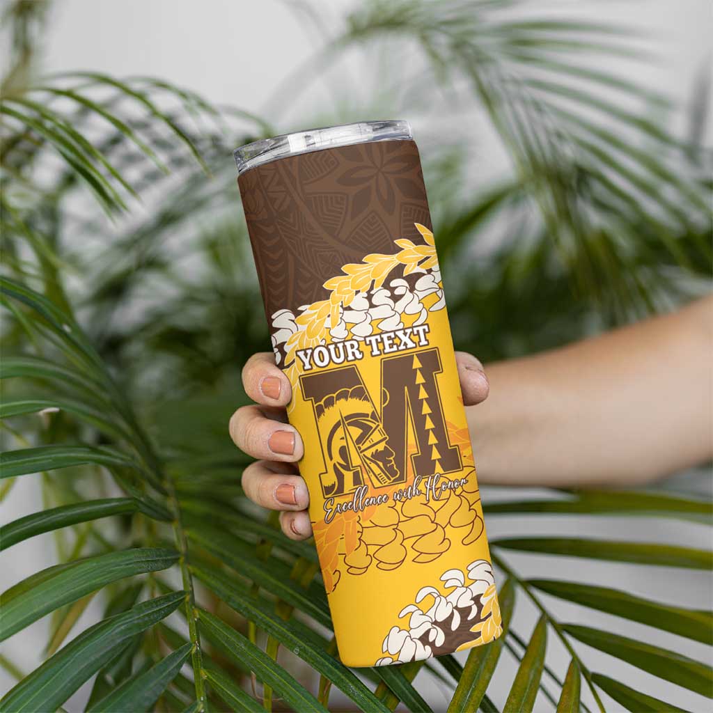 Personalized Mililani Hawaii High School Skinny Tumbler Puakenikeni Lei Hawaiian Pattern LT14 - Polynesian Pride