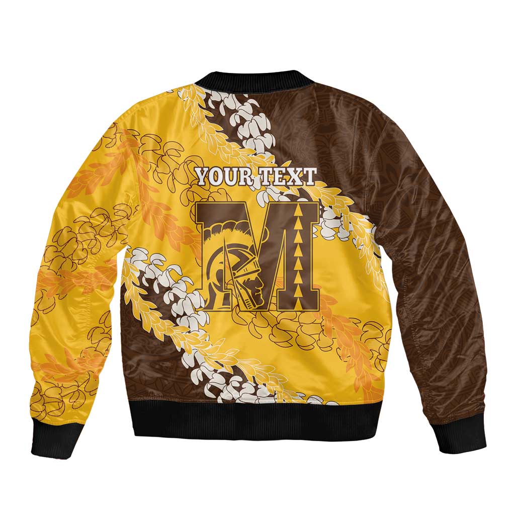 Personalized Mililani Hawaii High School Sleeve Zip Bomber Jacket Puakenikeni Lei Hawaiian Pattern LT14 - Polynesian Pride