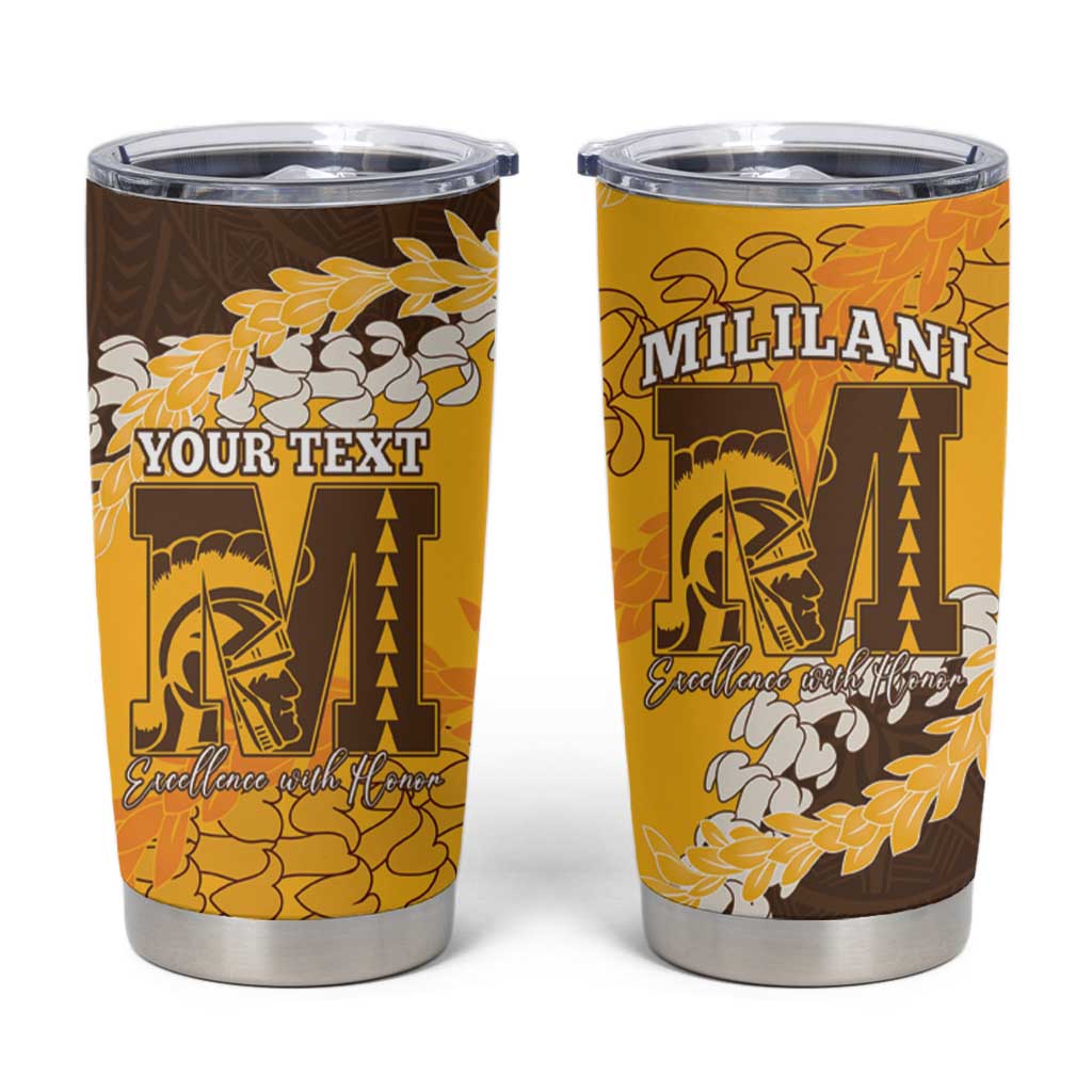 Personalized Mililani Hawaii High School Tumbler Cup Puakenikeni Lei Hawaiian Pattern LT14 Yellow - Polynesian Pride