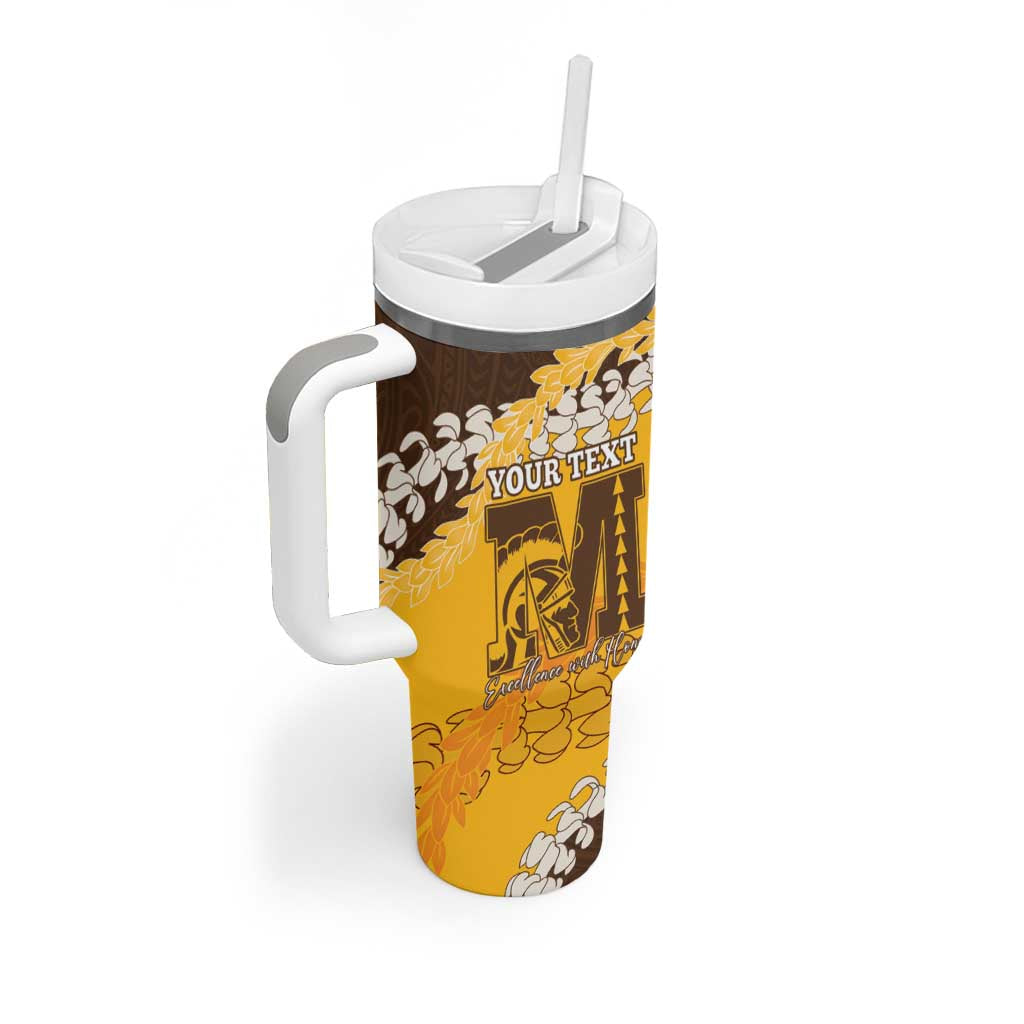 Personalized Mililani Hawaii High School Tumbler With Handle Puakenikeni Lei Hawaiian Pattern LT14 - Polynesian Pride