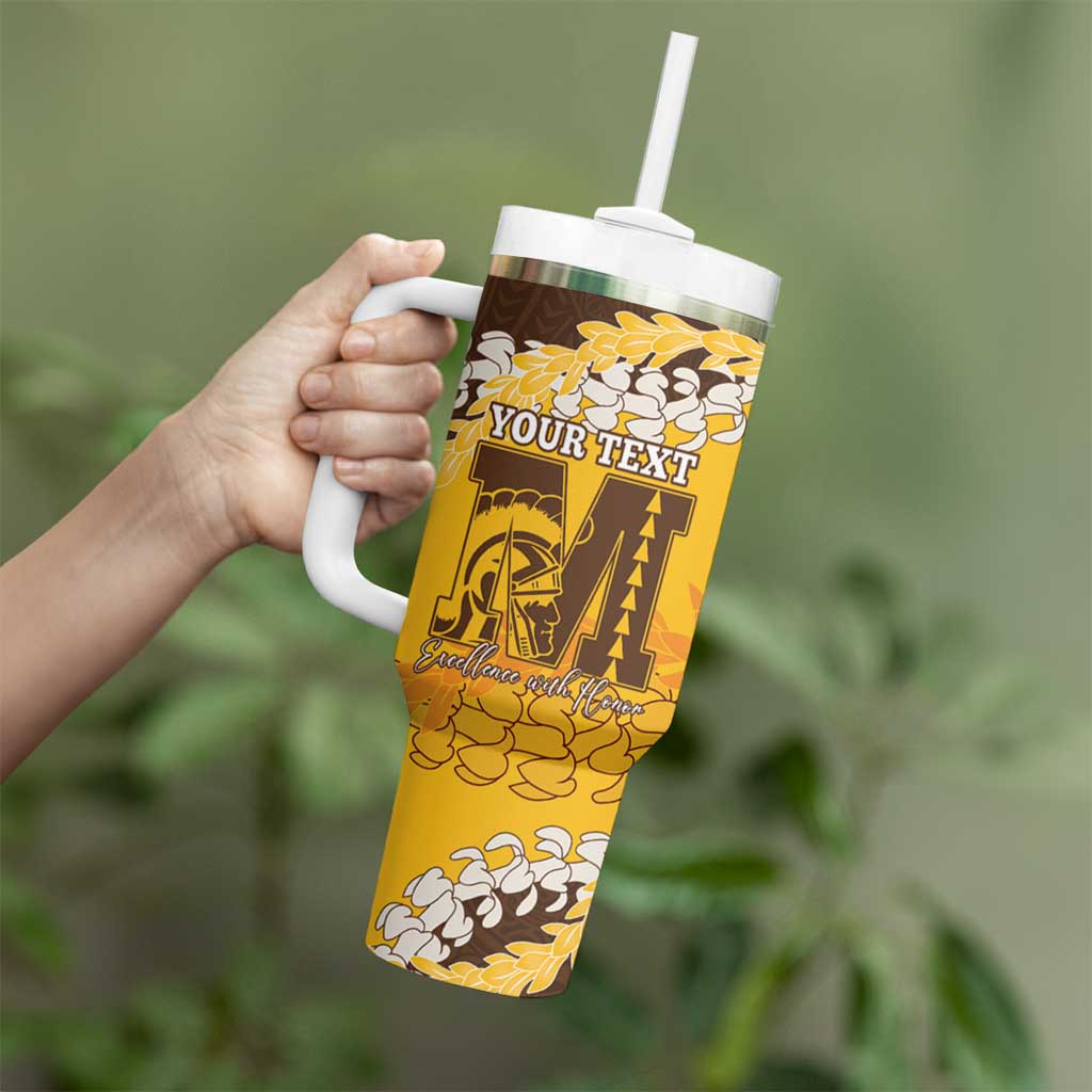 Personalized Mililani Hawaii High School Tumbler With Handle Puakenikeni Lei Hawaiian Pattern LT14 - Polynesian Pride