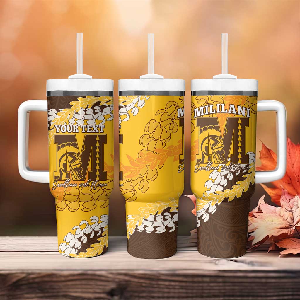 Personalized Mililani Hawaii High School Tumbler With Handle Puakenikeni Lei Hawaiian Pattern LT14 - Polynesian Pride