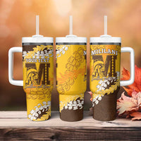 Personalized Mililani Hawaii High School Tumbler With Handle Puakenikeni Lei Hawaiian Pattern LT14 - Polynesian Pride