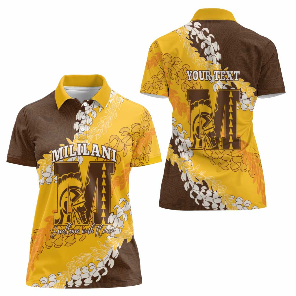 Personalized Mililani Hawaii High School Women Polo Shirt Puakenikeni Lei Hawaiian Pattern - Polynesian Pride