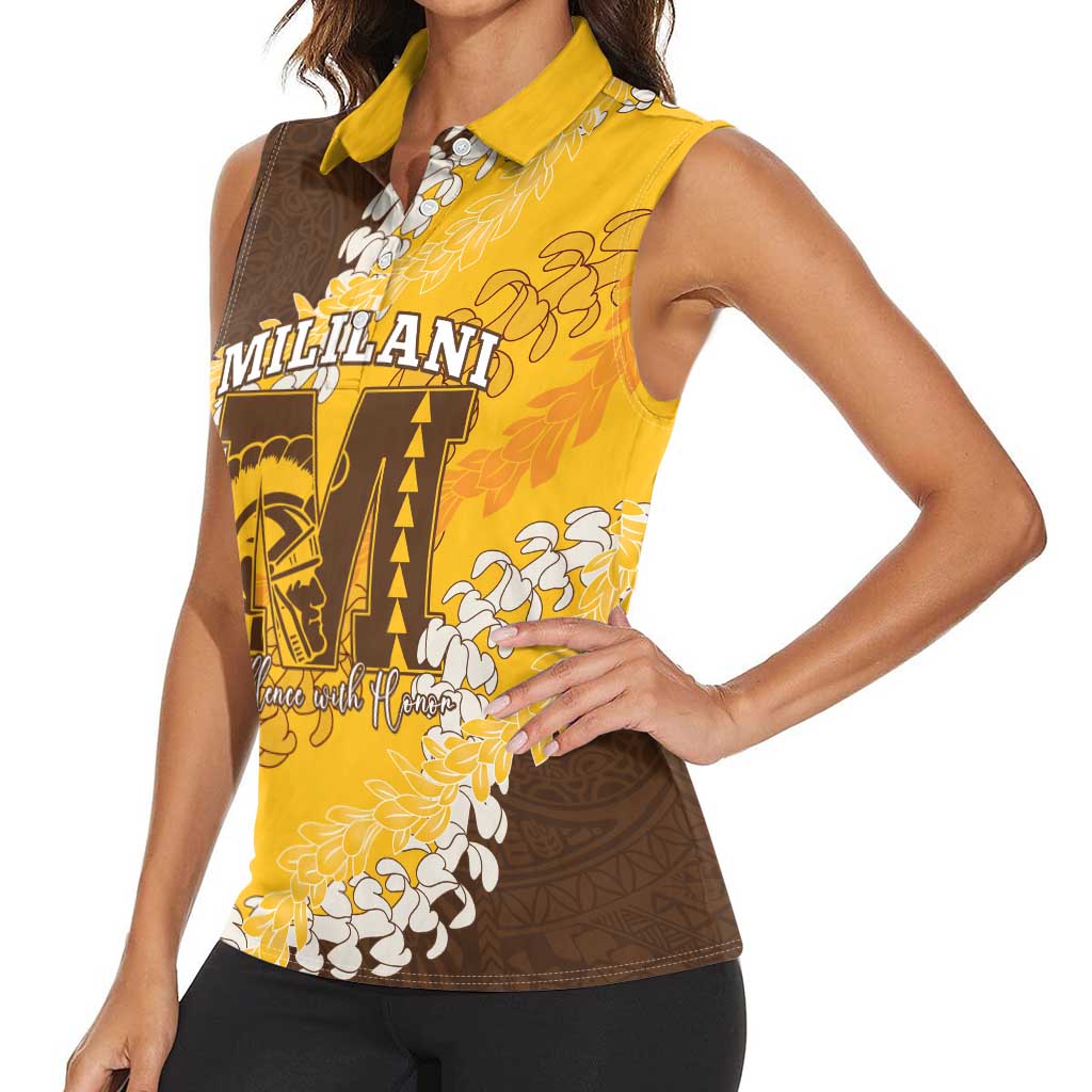 Personalized Mililani Hawaii High School Women Sleeveless Polo Shirt Puakenikeni Lei Hawaiian Pattern - Polynesian Pride