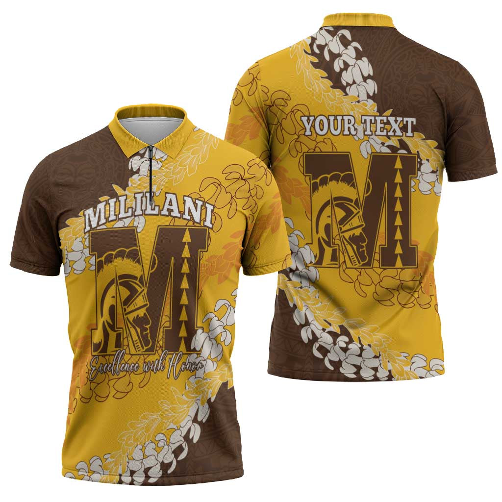 Personalized Mililani Hawaii High School Zipper Polo Shirt Puakenikeni Lei Hawaiian Pattern - Polynesian Pride