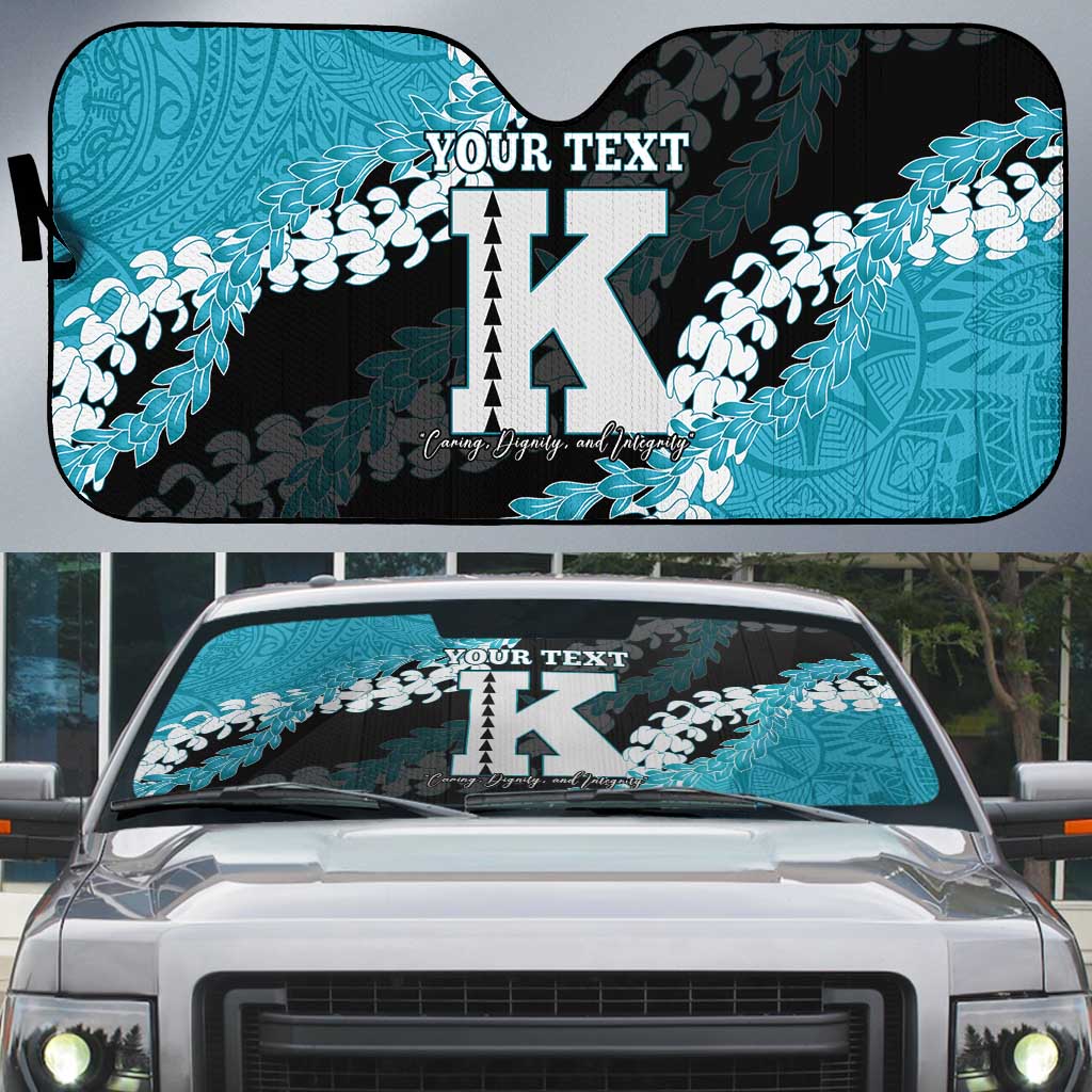 Personalized Kapolei Hawaii High School Auto Sun Shade Puakenikeni Lei Hawaiian Pattern LT14 Teal - Polynesian Pride