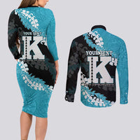Personalized Kapolei Hawaii High School Couples Matching Long Sleeve Bodycon Dress and Long Sleeve Button Shirt Puakenikeni Lei Hawaiian Pattern LT14 - Polynesian Pride