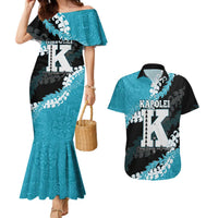 Personalized Kapolei Hawaii High School Couples Matching Mermaid Dress and Hawaiian Shirt Puakenikeni Lei Hawaiian Pattern LT14 Teal - Polynesian Pride