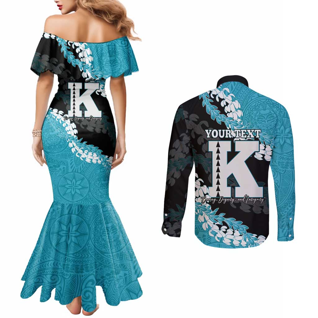 Personalized Kapolei Hawaii High School Couples Matching Mermaid Dress and Long Sleeve Button Shirt Puakenikeni Lei Hawaiian Pattern LT14 - Polynesian Pride