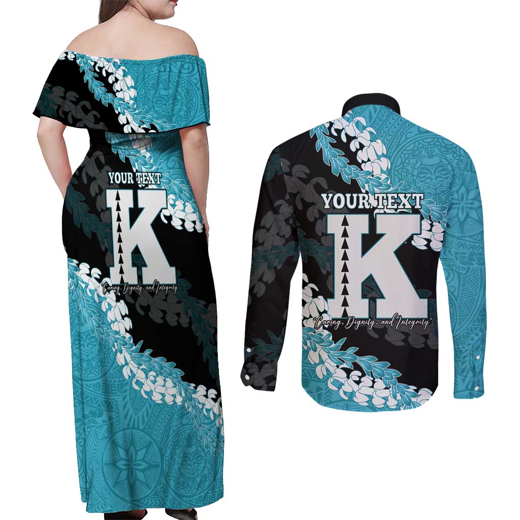 Personalized Kapolei Hawaii High School Couples Matching Off Shoulder Maxi Dress and Long Sleeve Button Shirt Puakenikeni Lei Hawaiian Pattern LT14 - Polynesian Pride