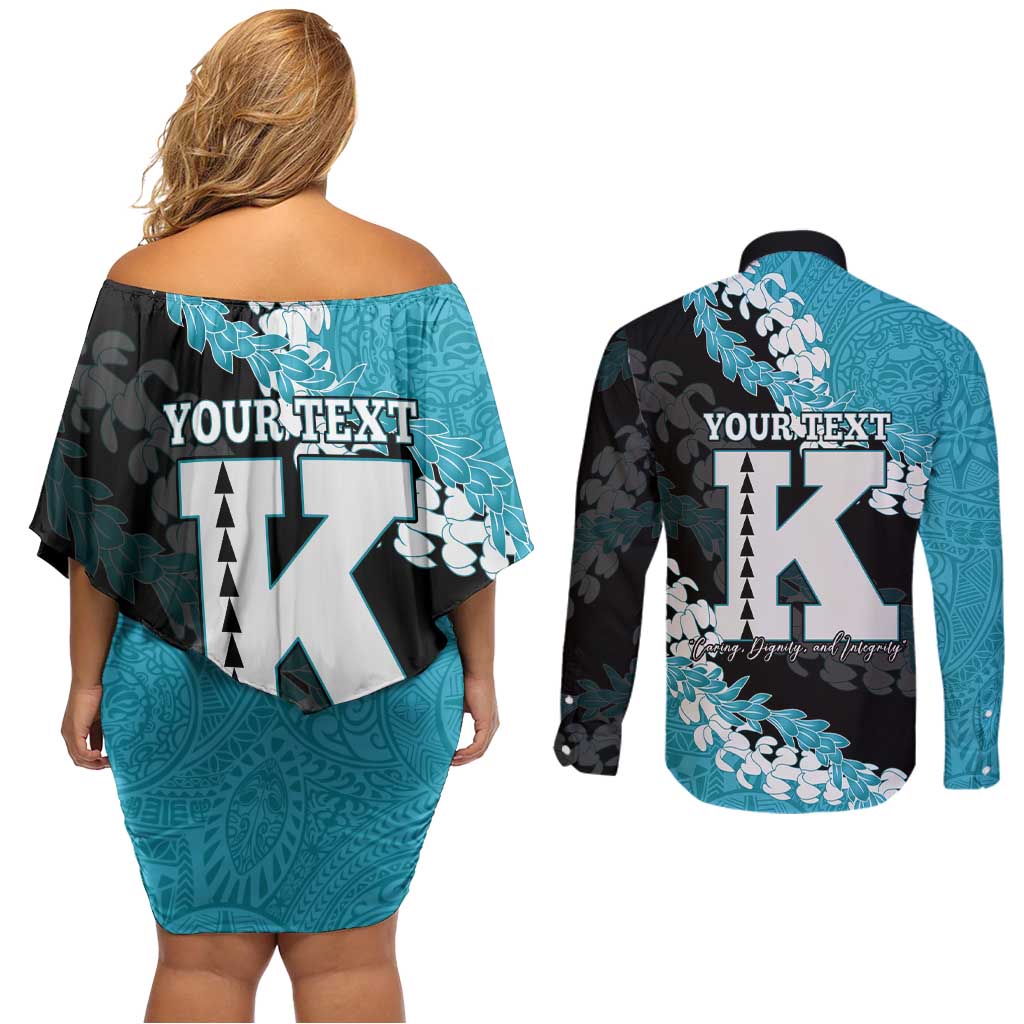 Personalized Kapolei Hawaii High School Couples Matching Off Shoulder Short Dress and Long Sleeve Button Shirt Puakenikeni Lei Hawaiian Pattern LT14 - Polynesian Pride