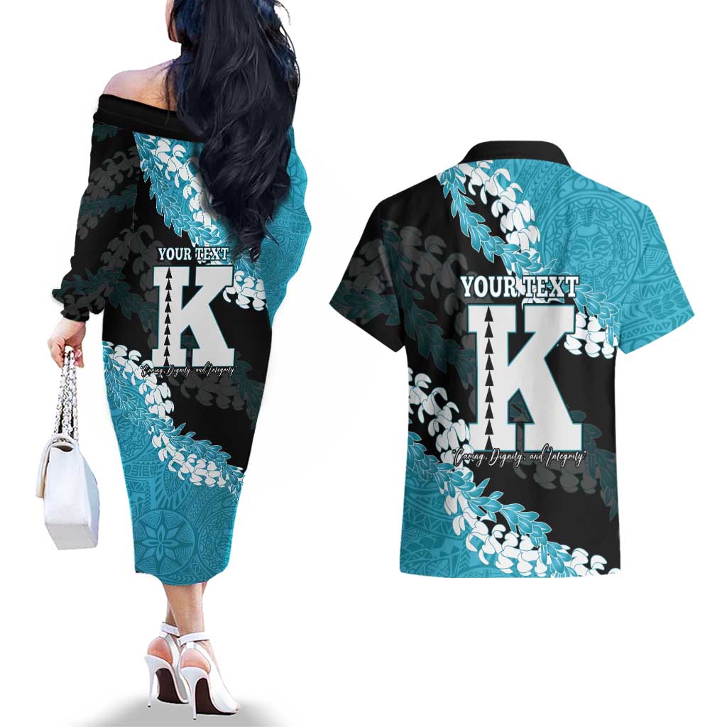 Personalized Kapolei Hawaii High School Couples Matching Off The Shoulder Long Sleeve Dress and Hawaiian Shirt Puakenikeni Lei Hawaiian Pattern LT14 - Polynesian Pride