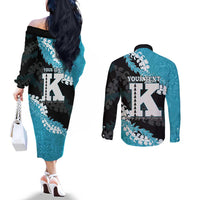Personalized Kapolei Hawaii High School Couples Matching Off The Shoulder Long Sleeve Dress and Long Sleeve Button Shirt Puakenikeni Lei Hawaiian Pattern LT14 - Polynesian Pride