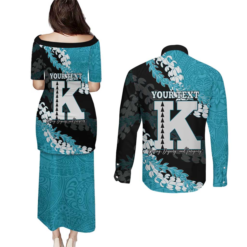 Personalized Kapolei Hawaii High School Couples Matching Puletasi and Long Sleeve Button Shirt Puakenikeni Lei Hawaiian Pattern LT14 - Polynesian Pride