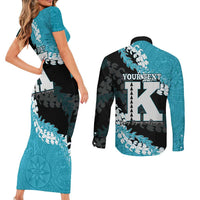 Personalized Kapolei Hawaii High School Couples Matching Short Sleeve Bodycon Dress and Long Sleeve Button Shirt Puakenikeni Lei Hawaiian Pattern LT14 - Polynesian Pride