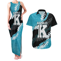 Personalized Kapolei Hawaii High School Couples Matching Tank Maxi Dress and Hawaiian Shirt Puakenikeni Lei Hawaiian Pattern LT14 Teal - Polynesian Pride