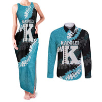 Personalized Kapolei Hawaii High School Couples Matching Tank Maxi Dress and Long Sleeve Button Shirt Puakenikeni Lei Hawaiian Pattern LT14 Teal - Polynesian Pride