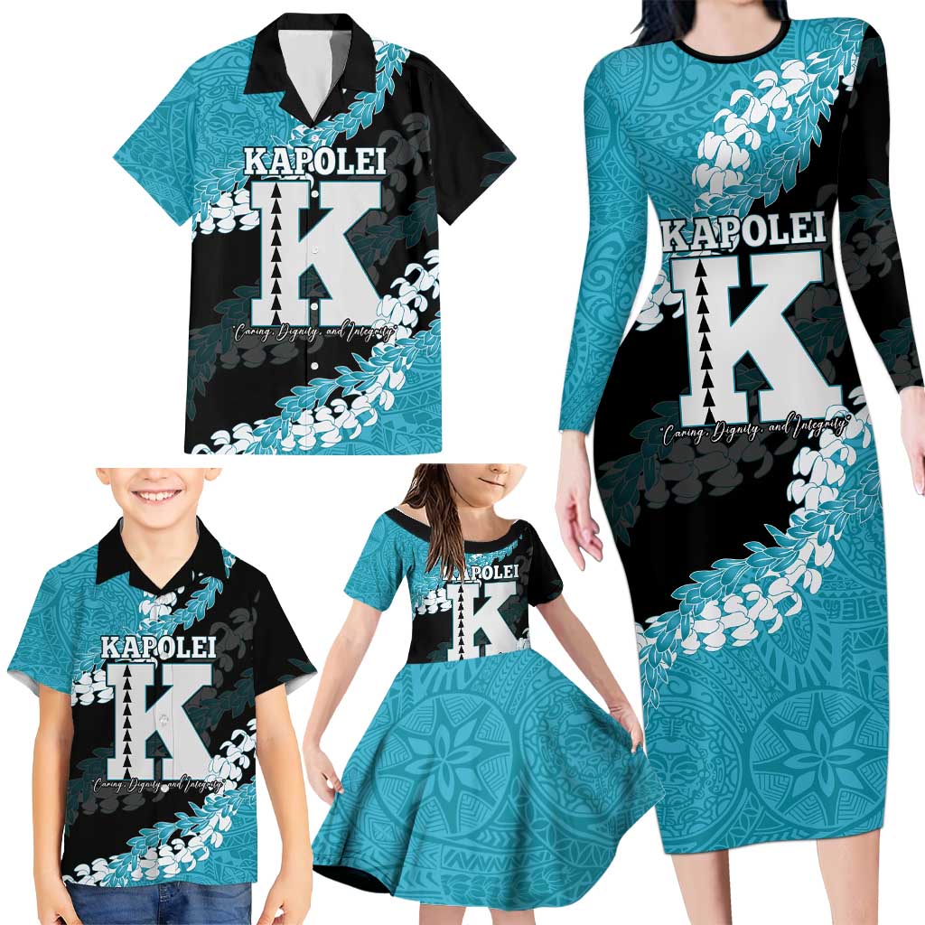 Personalized Kapolei Hawaii High School Family Matching Long Sleeve Bodycon Dress and Hawaiian Shirt Puakenikeni Lei Hawaiian Pattern LT14 - Polynesian Pride