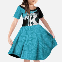 Personalized Kapolei Hawaii High School Family Matching Off The Shoulder Long Sleeve Dress and Hawaiian Shirt Puakenikeni Lei Hawaiian Pattern LT14 Daughter's Dress Teal - Polynesian Pride