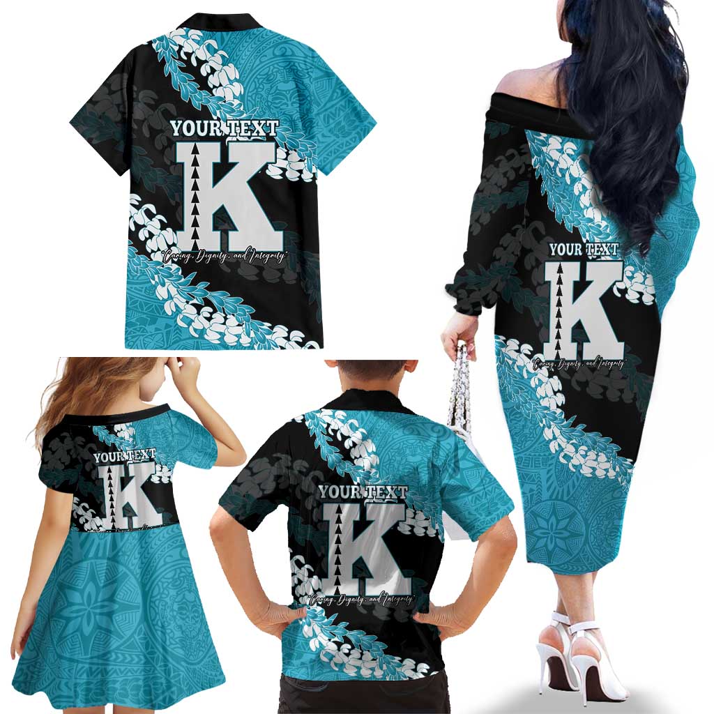 Personalized Kapolei Hawaii High School Family Matching Off The Shoulder Long Sleeve Dress and Hawaiian Shirt Puakenikeni Lei Hawaiian Pattern LT14 - Polynesian Pride