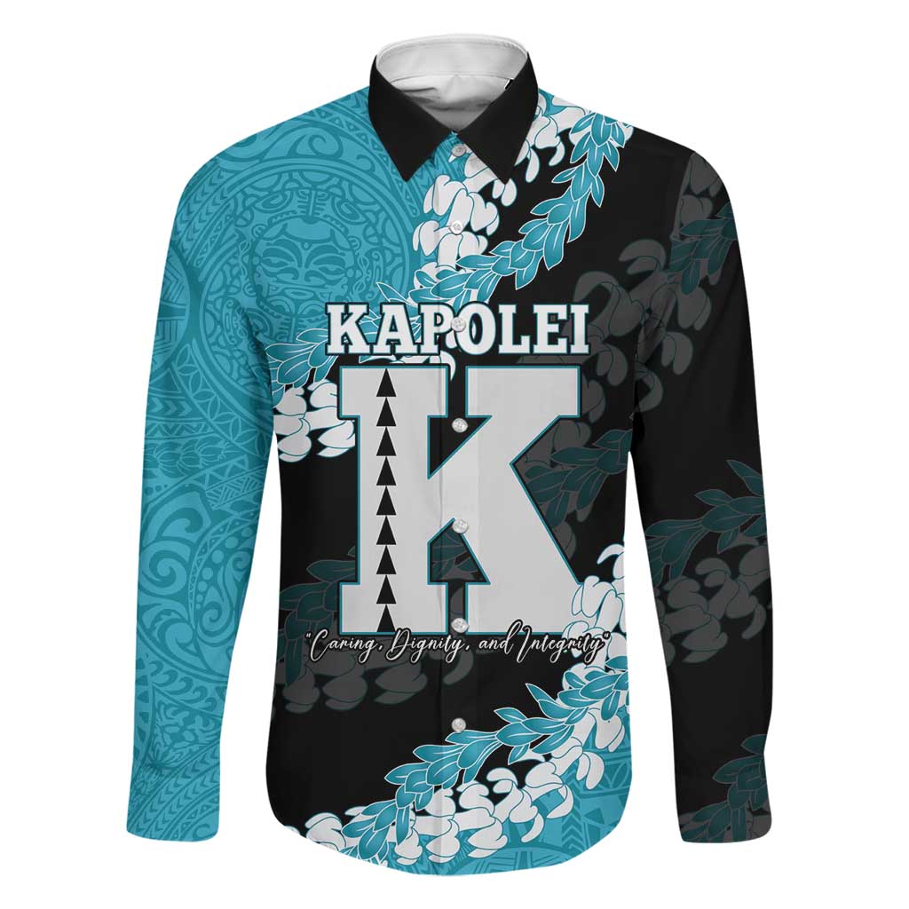Personalized Kapolei Hawaii High School Family Matching Off The Shoulder Long Sleeve Dress and Hawaiian Shirt Puakenikeni Lei Hawaiian Pattern LT14 Dad's Shirt - Long Sleeve Teal - Polynesian Pride