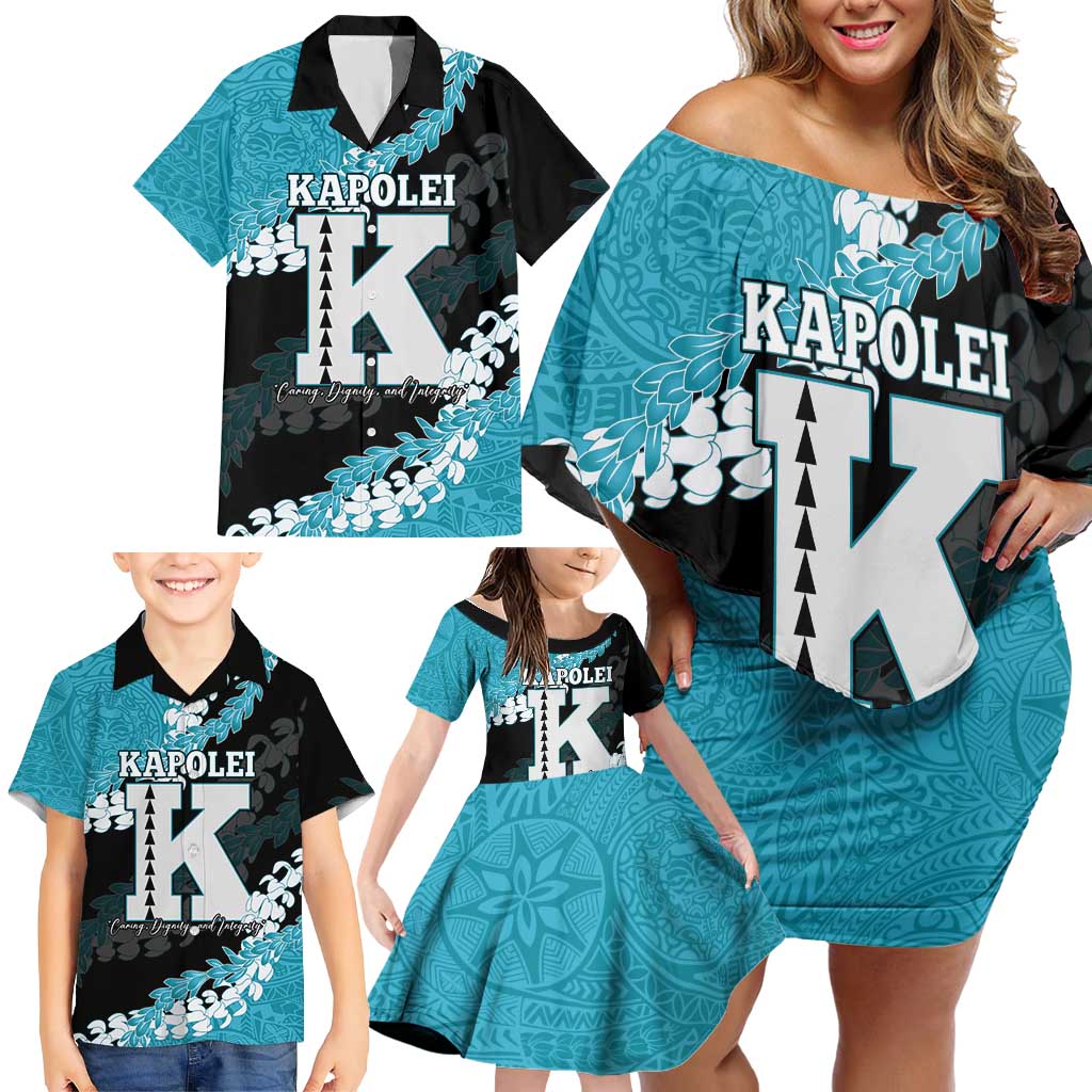 Personalized Kapolei Hawaii High School Family Matching Off Shoulder Short Dress and Hawaiian Shirt Puakenikeni Lei Hawaiian Pattern - Polynesian Pride
