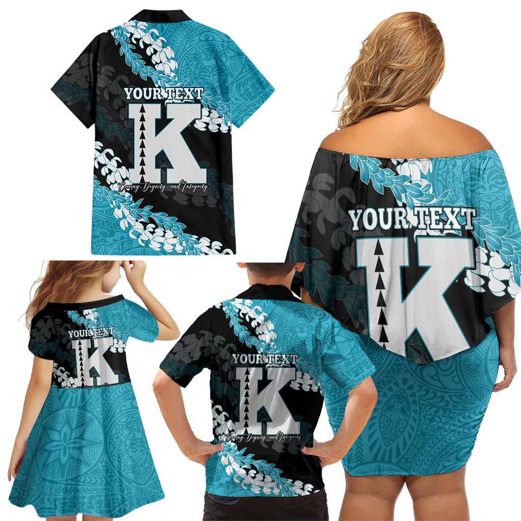 Personalized Kapolei Hawaii High School Family Matching Off Shoulder Short Dress and Hawaiian Shirt Puakenikeni Lei Hawaiian Pattern - Polynesian Pride