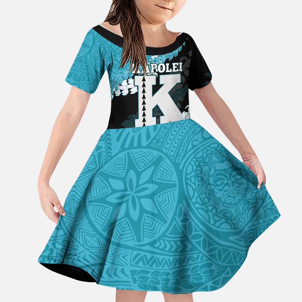 Personalized Kapolei Hawaii High School Family Matching Puletasi and Hawaiian Shirt Puakenikeni Lei Hawaiian Pattern LT14 Daughter's Dress Teal - Polynesian Pride