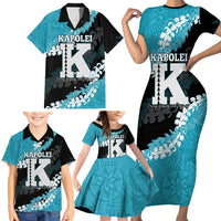 Personalized Kapolei Hawaii High School Family Matching Short Sleeve Bodycon Dress and Hawaiian Shirt Puakenikeni Lei Hawaiian Pattern - Polynesian Pride