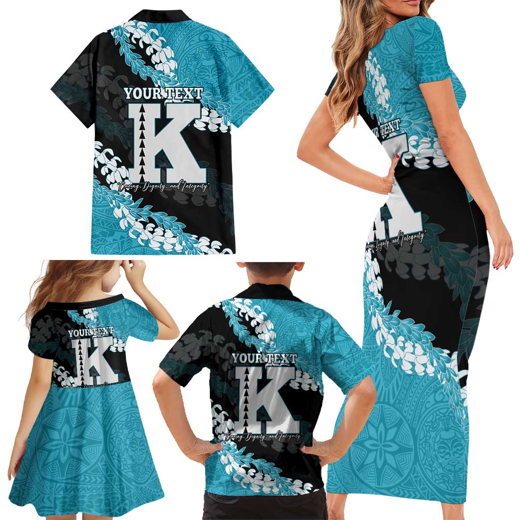 Personalized Kapolei Hawaii High School Family Matching Short Sleeve Bodycon Dress and Hawaiian Shirt Puakenikeni Lei Hawaiian Pattern - Polynesian Pride