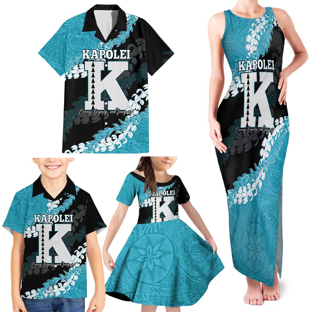 Personalized Kapolei Hawaii High School Family Matching Tank Maxi Dress and Hawaiian Shirt Puakenikeni Lei Hawaiian Pattern - Polynesian Pride