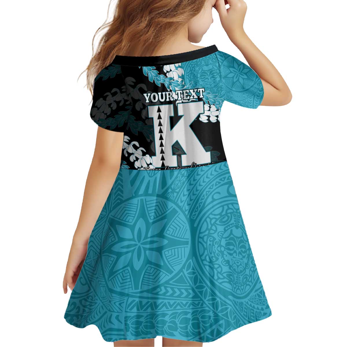 Personalized Kapolei Hawaii High School Kid Short Sleeve Dress Puakenikeni Lei Hawaiian Pattern - Polynesian Pride