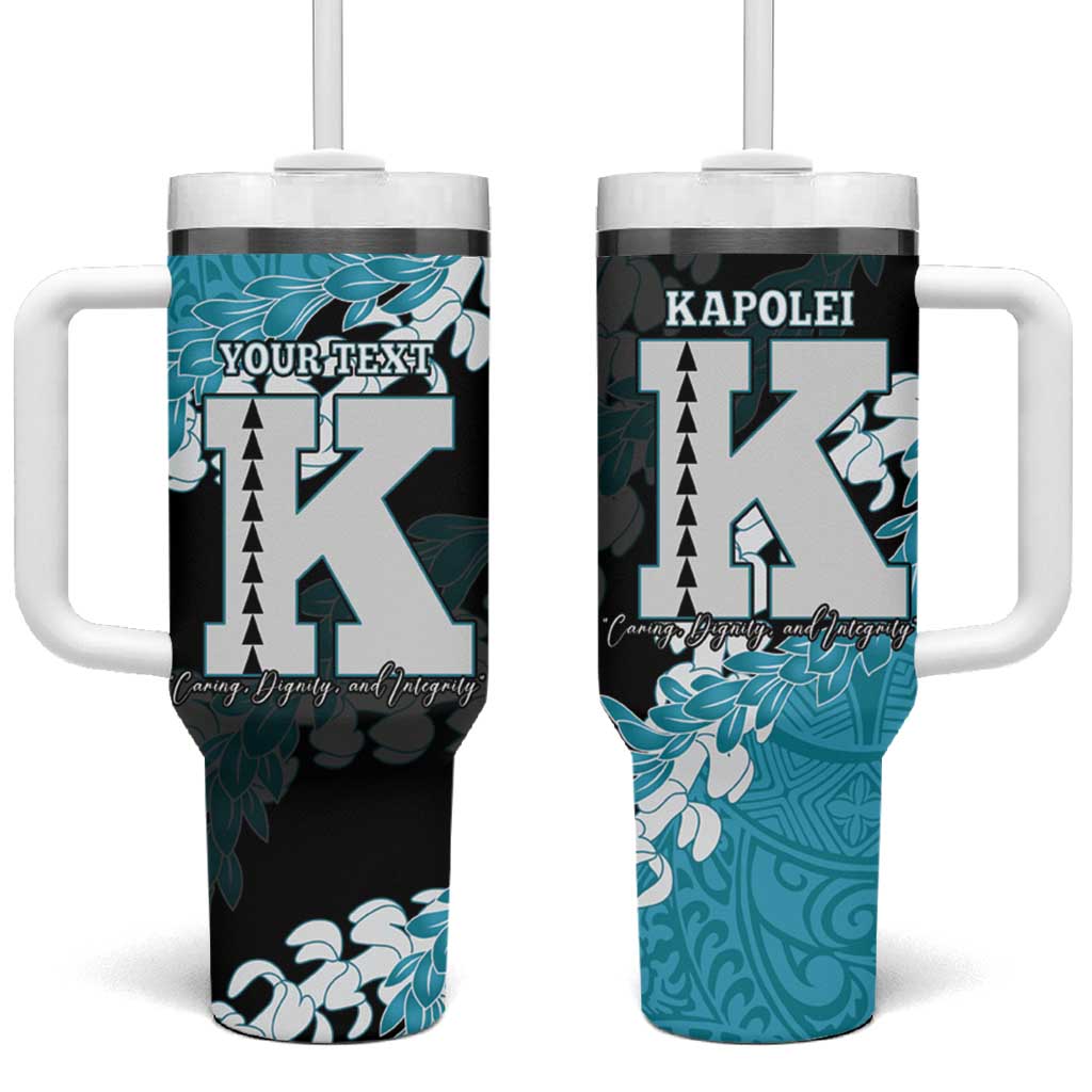 Personalized Kapolei Hawaii High School Tumbler With Handle Puakenikeni Lei Hawaiian Pattern LT14 One Size: 40 oz Teal - Polynesian Pride