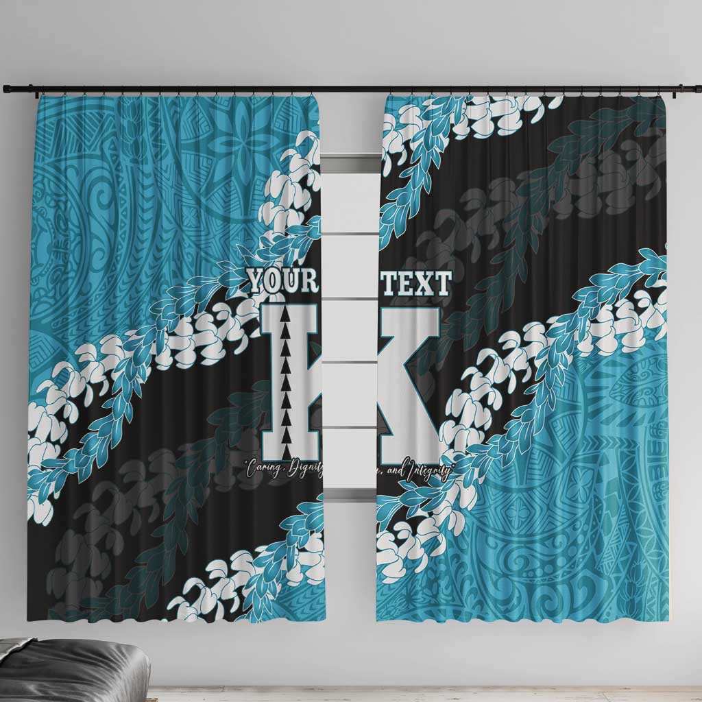 Personalized Kapolei Hawaii High School Window Curtain Puakenikeni Lei Hawaiian Pattern LT14 With Hooks Teal - Polynesian Pride